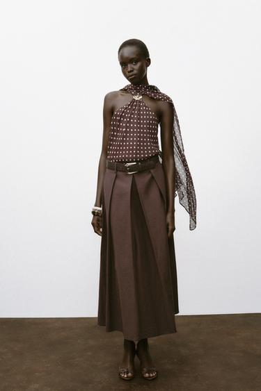 BELTED MIDI A-LINE SKIRT - Brown by Zara - Image 0