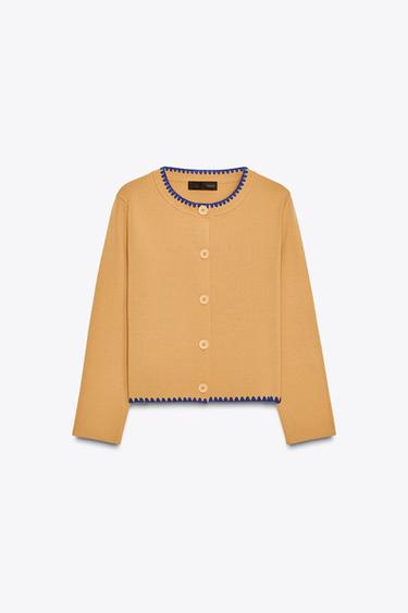 CARDIGAN WITH CONTRAST EMBROIDERY - Mid-camel by Zara