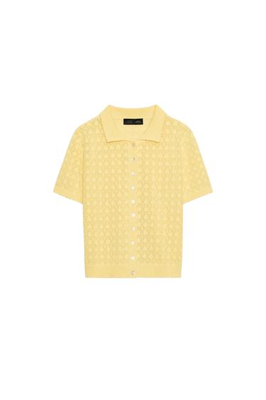 SHORT SLEEVE KNIT POLO CARDIGAN - Yellow by Zara