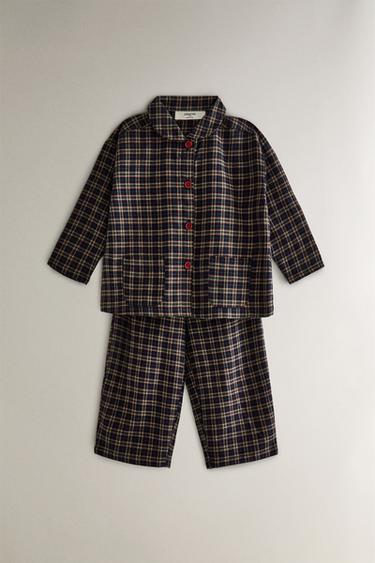 CHILDREN’S CHRISTMAS CHECK FLANNEL PYJAMA SET (SET OF 2) - red/navy by Zara