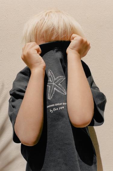 EMBROIDERED T-SHIRT - Dark anthracite by Zara