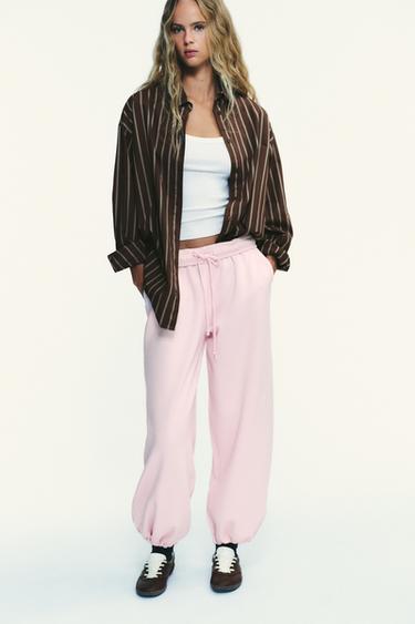 BASIC STRAIGHT PLUSH TROUSERS WITH ADJUSTABLE HEM - Pink by Zara