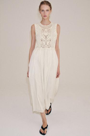 ZW COLLECTION EMBROIDERED MIDI DRESS - Ecru by Zara