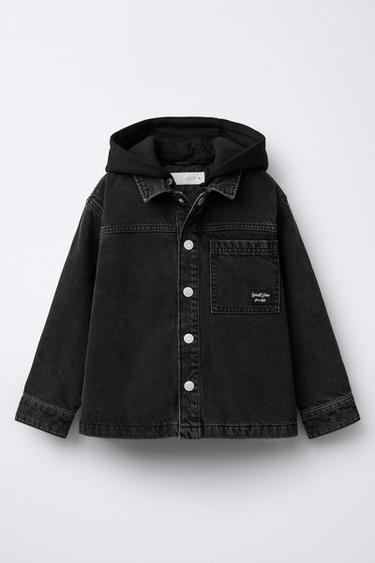 PADDED DENIM OVERSHIRT WITH DETACHABLE HOODIE - Black by Zara - Image 0