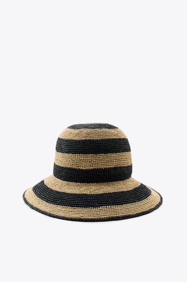 STRIPED BUCKET HAT - Ecru / Black by Zara