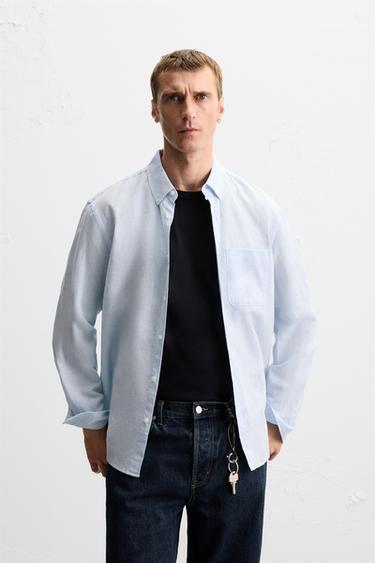 COTTON - LINEN SHIRT - Sky blue by Zara