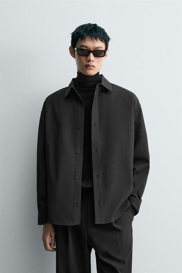 GEOMETRIC JACQUARD OVERSHIRT - Black by Zara