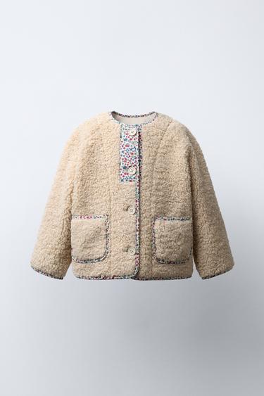 FAUX SHEARLING JACKET WITH FLORAL PIPING - Ecru by Zara