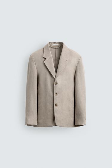 RELAXED FIT COTTON/LINEN SUIT BLAZER - Sand by Zara