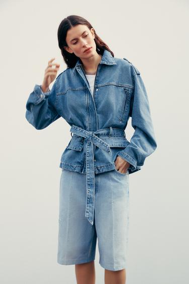 TRF DENIM JACKET WITH BELT - Dark indigo by Zara