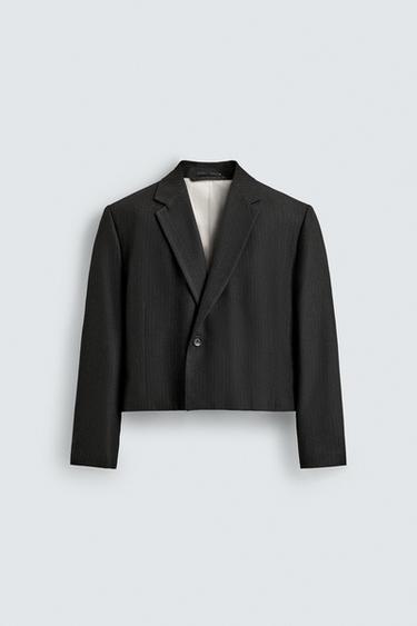 CROPPED FIT PINSTRIPE SUIT BLAZER - Dark grey by Zara
