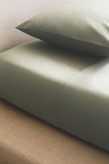 PERCALE FITTED SHEET | 30 CM HIGH (300 THREAD COUNT) - Green marl by Zara