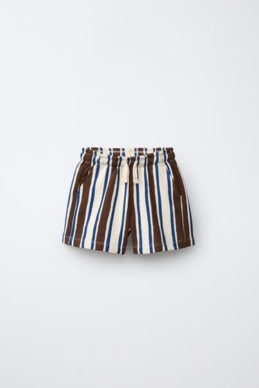 PLUSH STRIPED BERMUDA SHORTS - Brown-Blue by Zara