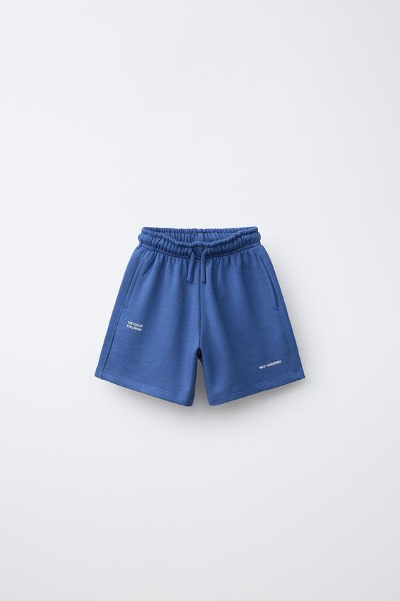 SLOGAN PRINT BERMUDA SHORTS - Blue by Zara - Image 0