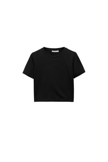 SHORT SLEEVE CROPPED T-SHIRT - Black by Zara