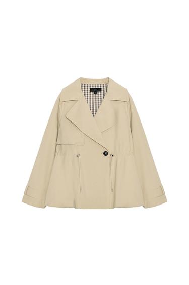 SHORT TRENCH COAT WITH ADJUSTABLE WAIST - Ecru / Beige by Zara