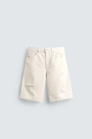 BAGGY FIT DENIM BERMUDA SHORTS - Oyster-white by Zara
