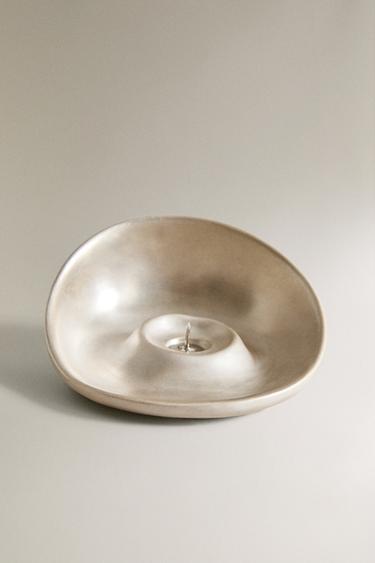 SILVER CERAMIC CHRISTMAS CANDLE HOLDER - Silver by Zara