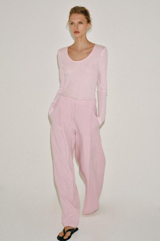 COTTON ROUND NECK T-SHIRT - Pastel pink by Zara - Image 0