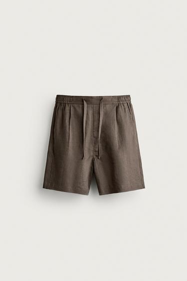 100% LINEN RELAXED FIT BERMUDA SHORTS - Brown / Taupe by Zara