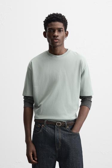 SHIRT WITH EMBROIDERED SLOGAN - Green / Blue by Zara