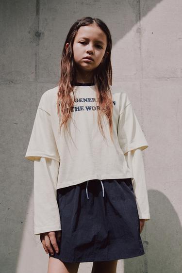 MOCK LAYER SLEEVE SLOGAN T-SHIRT - Oyster-white by Zara