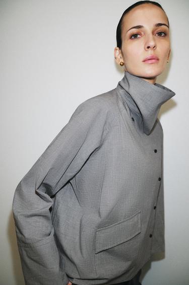 OVERSIZE CHECK SHIRT WITH FLAP POCKET ZW COLLECTION - Navy blue by Zara