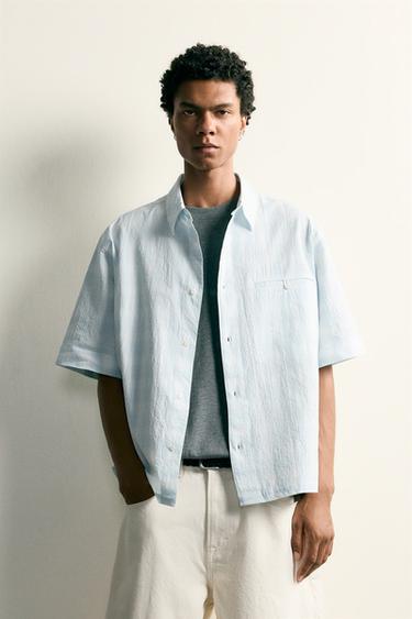 RELAXED FIT CHECK DENIM SHIRT - Sky blue by Zara