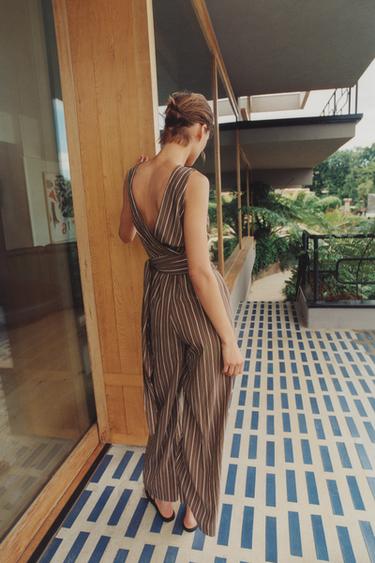 STRIPED BELTED JUMPSUIT - Brown-Blue by Zara