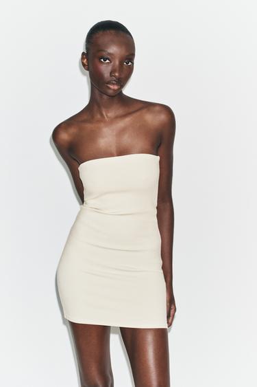 STRETCH BANDEAU DRESS - Ecru by Zara