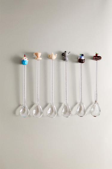 GLASS DESSERT SPOONS WITH SHAPES (PACK OF 6) - Ecru by Zara - Image 0