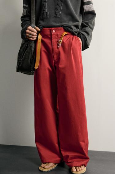 WIDE-LEG PLEATED TROUSERS - Red by Zara