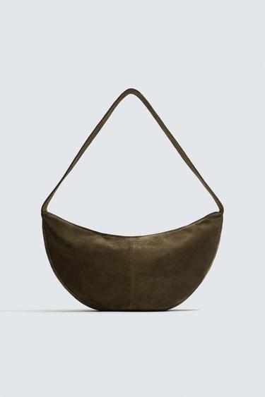 LEATHER SHOULDER BAG - Khaki Green by Zara