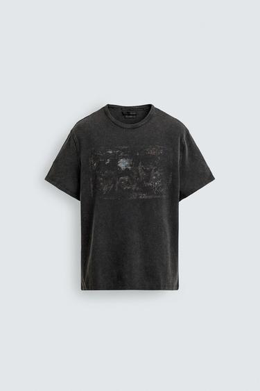 WASHED PRINT KNIT T-SHIRT - Black by Zara