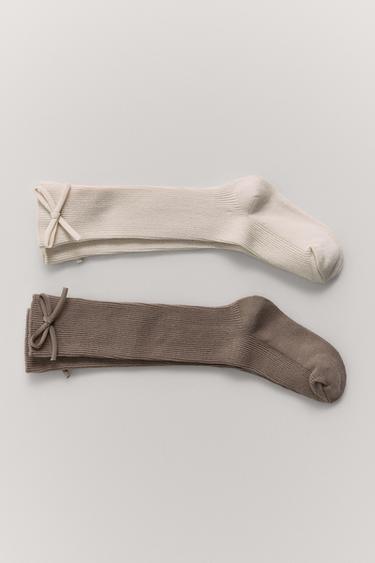 TWO-PACK OF KNEE-HIGH SOCKS WITH BOW - Light beige by Zara
