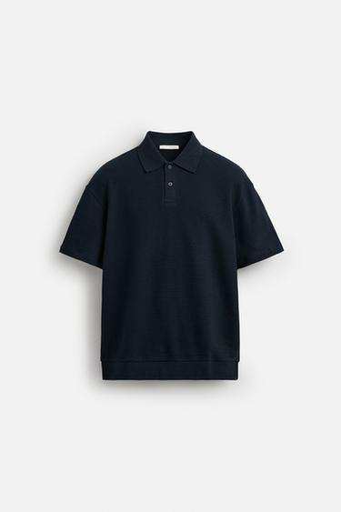 JACQUARD TEXTURED POLO SHIRT - Navy blue by Zara