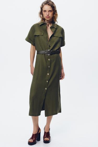 MIDI DRESS WITH BELT - Khaki by Zara - Image 0