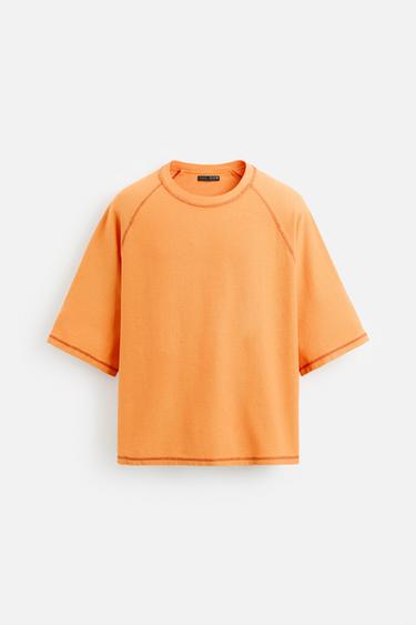 CONTRAST KNIT T-SHIRT - Orange by Zara