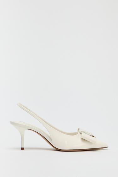 FAUX PATENT SLINGBACK HEELS WITH BOW - White by Zara