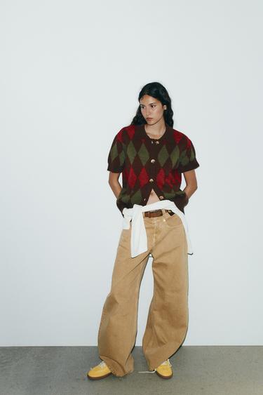 ARGYLE KNIT POLO CARDIGAN - Multicoloured by Zara