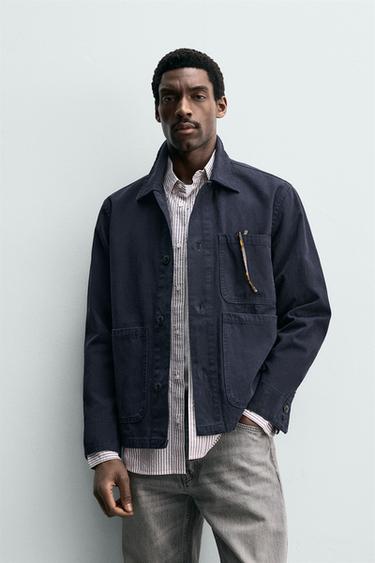 REGULAR FIT LINEN BLEND DENIM OVERSHIRT - Midnight blue by Zara