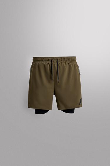 2-IN-1 TRAINING SHORTS - Dark khaki by Zara