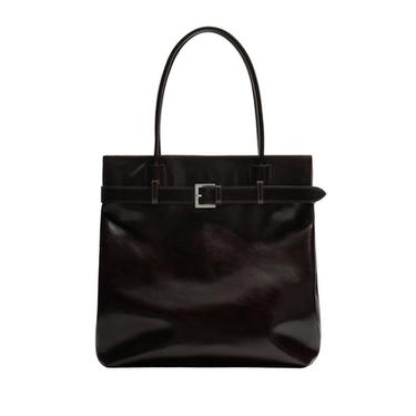 LEATHER TOTE BAG WITH BELT - Brown by Zara