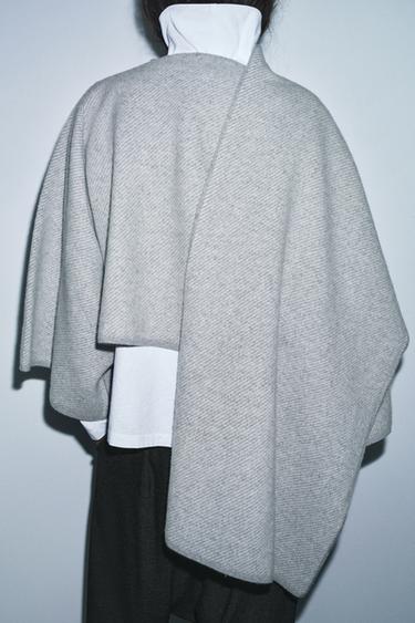 100% WOOL COAT WITH SCARF - Pearl grey by Zara