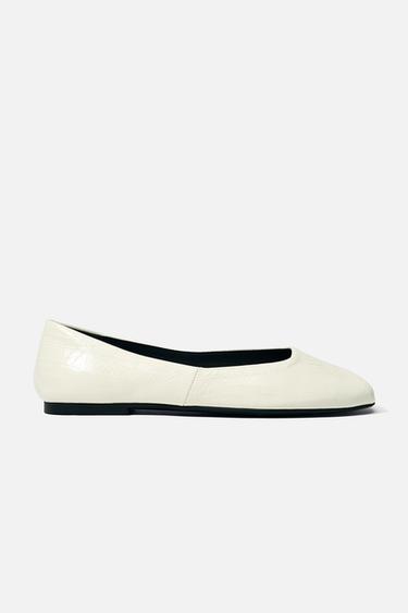 LEATHER OPEN TOE BALLERINAS - White by Zara
