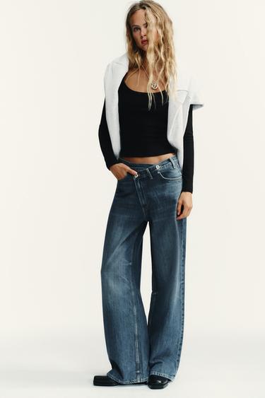 TRF WIDE-LEG HIGH-WAIST JEANS WITH CROSSOVER WAIST - Blue / Grey by Zara