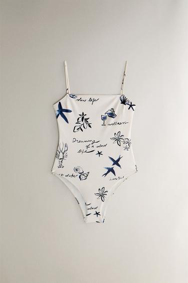 PRINTED BEACH SWIMSUIT - Ecru by Zara