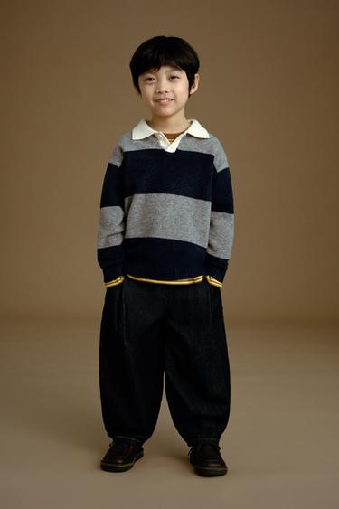 STRIPED KNIT POLO SWEATER - Grey / Blue by Zara