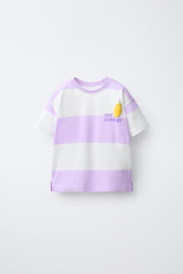 STRIPED T-SHIRT WITH RAISED FRUIT DESIGN - Light mauve by Zara