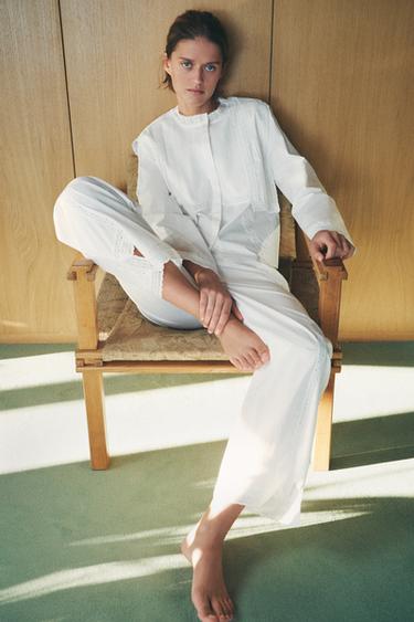 LACE TRIM COTTON PYJAMA BOTTOMS - Oyster-white by Zara - Image 0